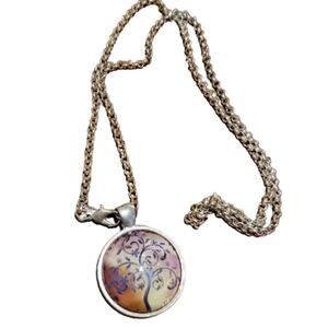 MONEY tree necklace pendant and chain tree of life silver tone